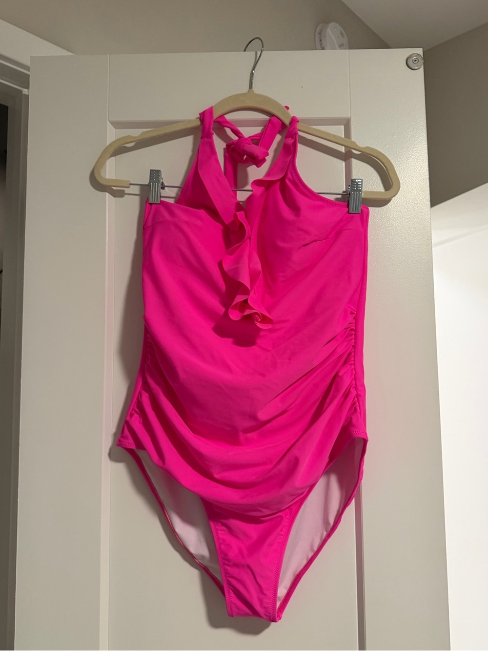 Pink Ruffle Halter One-Piece Swimsuit